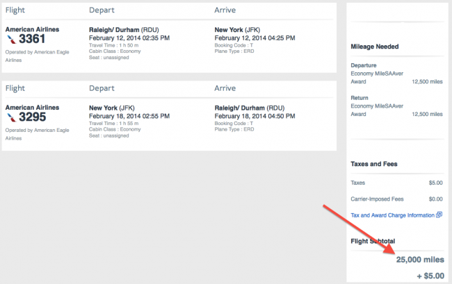 Booking RDU-JFK Flights on American with American Airlines Miles