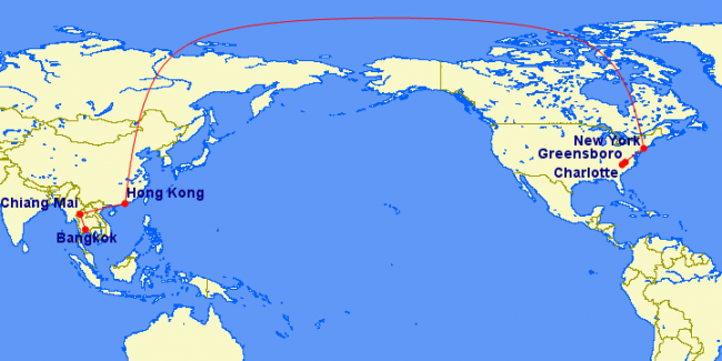 Outbound Flights: Greensboro to Bangkok