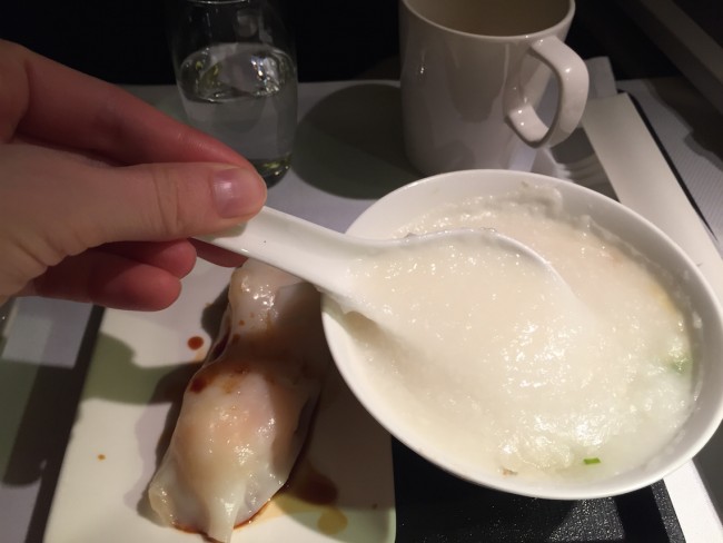 Cathay Pacific Business Class - Cod fish congee